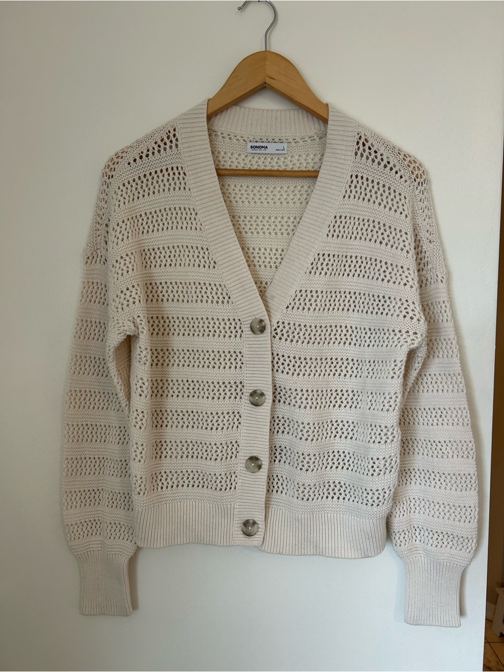 Sonoma Cream Open-Weave Button Front Cardigan